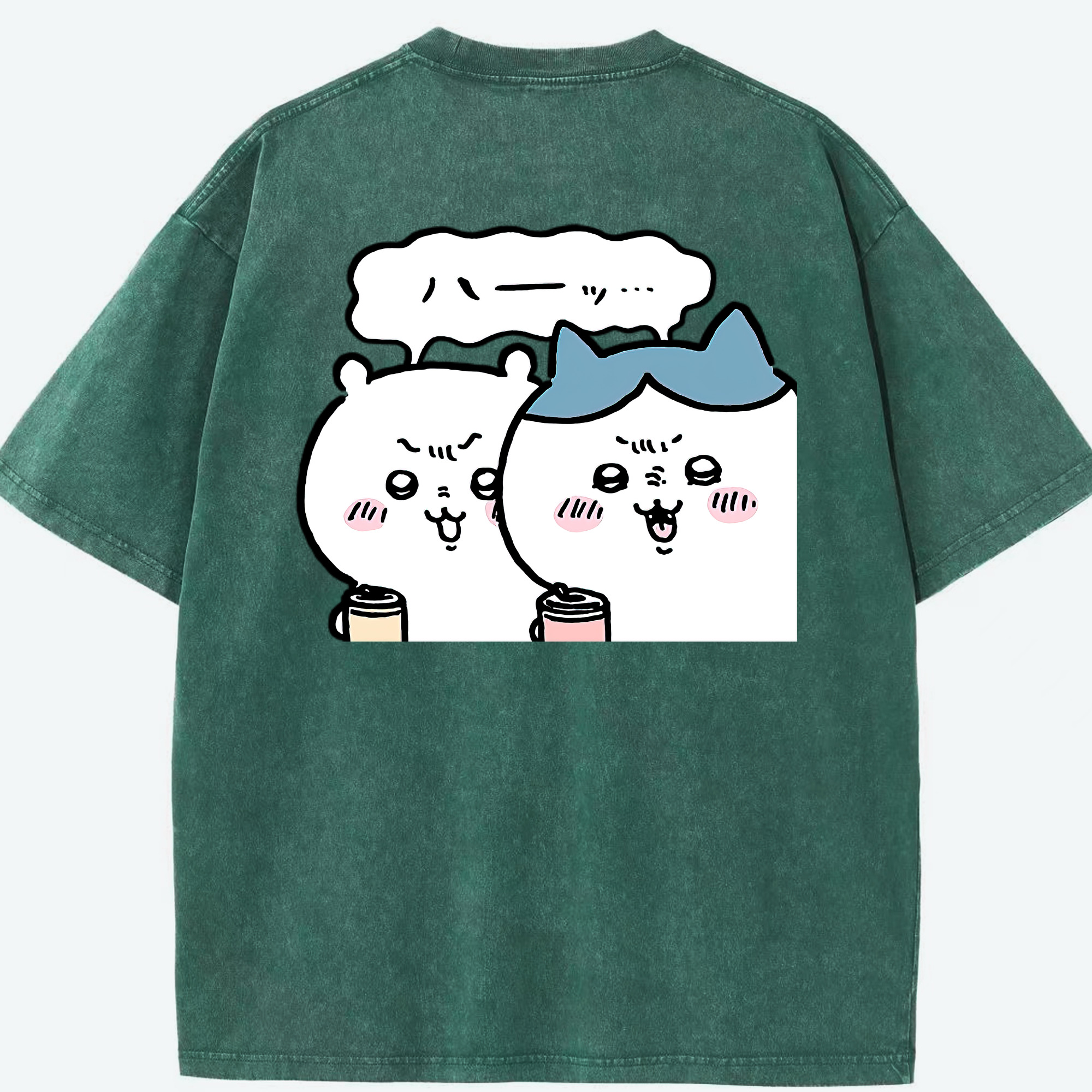 （画像用） ちいかわ ハチワレ Chii-kawa hachiware 綿100% ヴィンテージ風 半袖Tシャツ（背面プリント）